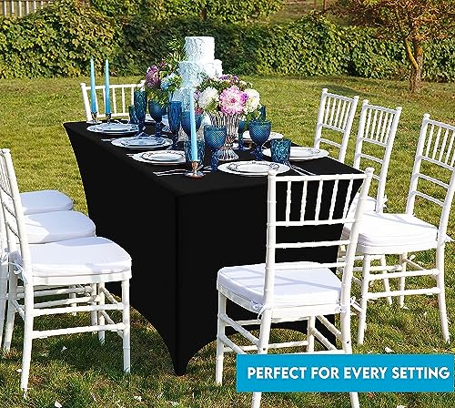 ETHEL Spandex Tablecloth 1 Pack [6FT, Black] Tight, Fitted, Washable and Wrinkle Resistant Stretch Rectangular Patio Table Cover for Event, Wedding, Banquet & Parties [72Lx30Wx30H Inch]