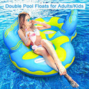 X XBEN Double Pool Floats for Adults, 2 Person Pool Raft for Swimming Pool with Cup Holder and Handles,Floating Lounge Chair with Headrest, Portable Pool Hammock Floaties with Mesh Bottom for Kids