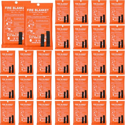 Fire Blanket Fiberglass Fire Emergency Blanket Flame Retardant Fire Suppression Blanket Fireproof Emergency Survival Safety Cover for Kitchen Home Car Office Camping, 39 x 39 Inch (30, Orange)