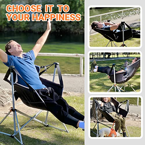 KingCamp Hammock Camping Chair Swinging Rocking Recliner Chair for Backyard Lawn Beach Camp Outside Indoor Adults Portable Lounger Folding Chair Hold Up to 300lbs with Carrying Bag(Black/Grey-2 Pack)