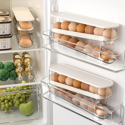 ZeJlo Egg Holder For Refrigerator, Space-Saving Rolling Eggs Dispenser for Refrigerator Storage, Made of Sturdy, Clear PTE Material, Holds 12 Large Eggs