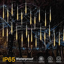 Solar Meteor Shower Lights Outdoor - 16 inch 10 Tubes 240 LED Meteor Lights, Waterproof Solar Icicle Lights, Falling Rain Lights for Tree Bushes Holiday Party Christmas Decor, Warm White