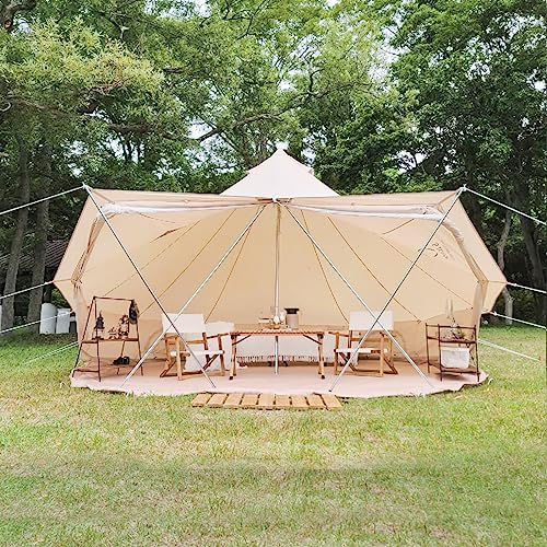 S'more Bello 4-Person Canvas Camping Tent, 4-Season Bell Tent Yurt Tent, Waterproof and Windproof Glamping Tent, Hot Tent with Stove Jack, Ideal for Family Camping, Hiking, Backpacking