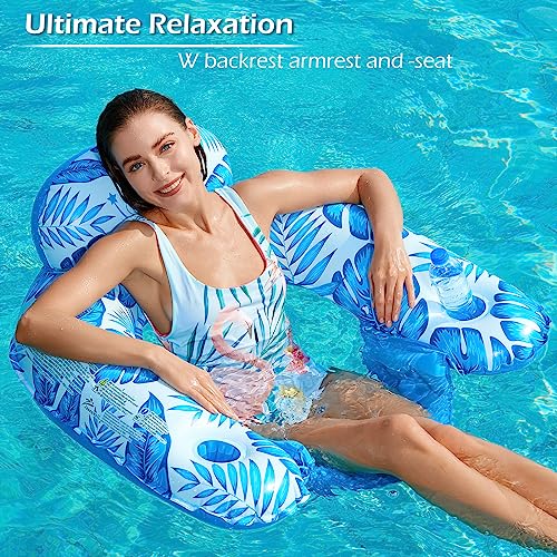 Jasonwell Inflatable Pool Float Chair - Pool Floaties Floating Pool Chair Lounge Floats for Swimming Pool Water Chair Pool Lounger with Cup Holder Pool Toy Party Floaty Adults L