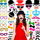 60 Pieces Photo Booth Props Kit Funny Selfie Props Accessories with Mustache on a Stick, Hats, Glasses, Mouth, Bowler, Bowties for Party Decorations Supplies Favors