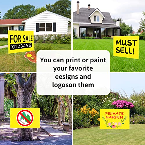 10 PACK 17x 13 Inches Yellow Blank Yard Signs - Waterproof Corrugated Plastic Signs, Blank Yard Signs with Stakes for Gardens, Parks, Warnings, Fairs, Commercials, Garage Sale Signs, Advertising