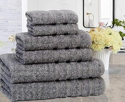 Towel Set Luxury Hotel Quality 600 GSM 100% Genuine Combed Cotton, Super Soft & Absorbent Family Bath Towels 6 Piece Set - (Dark Grey, 6 Piece Towels)