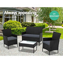 Gardeon 4 Seater Outdoor Sofa Set Wicker Setting Table Chair Furniture Black