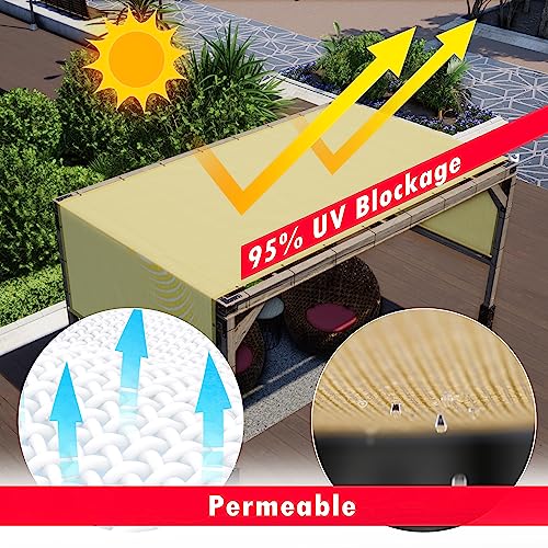 ShadeMart 12' W x 16' L Beige Pergola Shade Cover with Stainless Steel Weighted Rods and Grommets - Outdoor Patio Canopy Replacement - Commercial Grade 220 GSM Cloth (We Make Custom Size)