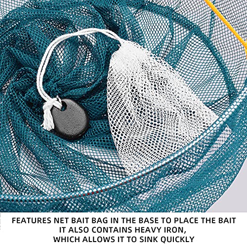 SF Portable Crab Drop Net with Net Bait Bag & Rope & Line Handle for Crabbing Catch Fish Prawn Crayfish Lobster (Set of 2, W30cm x H25cm)