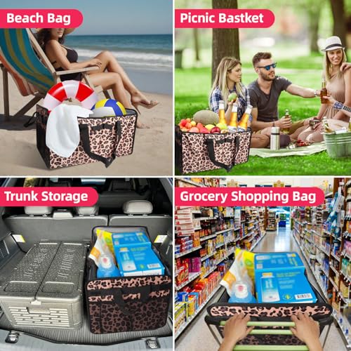 Collapsible Utility Tote Bag for Women Teacher Work Extra Large Grocery Laundry Caddy Carry All Basket Kids Toy Bin Box Beach Bag with Handle Pockets Swim Pool Shopping Carrying Oversized Reusable