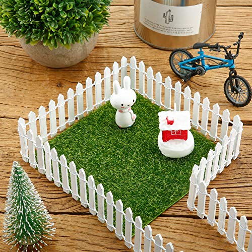 4 Pieces 35 Inch Fairy Fence Miniature Garden Ornament Wood Picket Fence for Dollhouse Home Garden Plant Pot DIY Diorama Project (White)