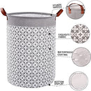 [2 Pack] Large Laundry Hamper Basket, 63L Freestanding Waterproof Clothes Basket, Collapsible Round Bohemia Storage Organizer with Leather Handles for Dirty Clothes, Home Storage (Grey)