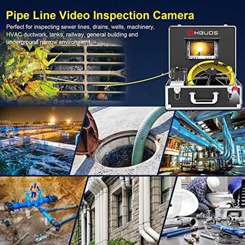 Pipe Inspection Camera,IHBUDS Pipeline Drain Sewer Industrial Endoscope, PC30M Waterproof IP68 30M/100ft Snake Video System with 7 Inch LCD Monitor 1000TVL Sony CCD DVR Recorder (8GB SD Card Include)