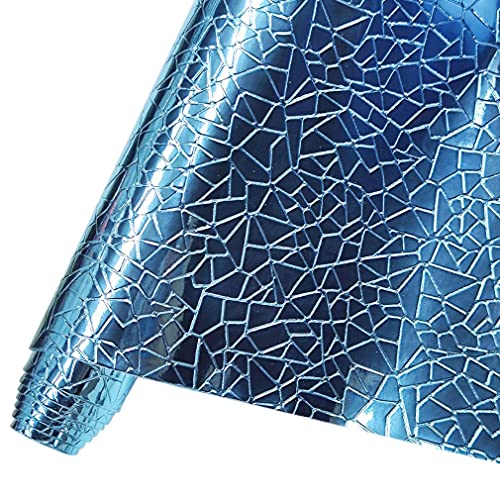 HYANG Mirror Embossed Metal Water Cube Sky Blue PU Faux Leather Sheets 1 Roll 12"X53"(30cmX135cm), Faux Leather Very Suitable for Leather Earrings, Bows, Handbag ，Sewing ，Crafts Making