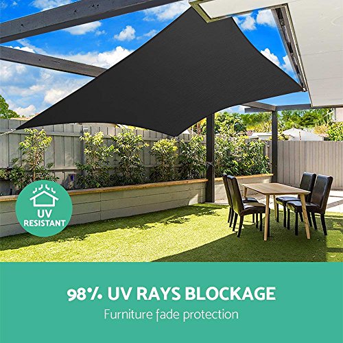 Instahut Shade Sail Rectangle 4 x 6m Sunshade Cloth Shadecloth Sun Block Outdoor Marquee Canopy Shelter Cover for Beach Pool Patio Backyard Lawn Garden Carport Fence Greenhouse, Black 98% UV Blockage