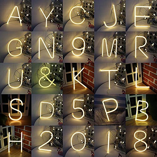 Warm White Neon Night Light LED Alphabet Marquee Light A-Z Neon Letter Sign Decorative Word Light Letter Neon Lights for Home Bar Cafe Party Event Festival Christmas Birthday Gifts for Kids (J)