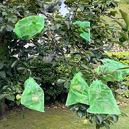 100 Pcs Penetrating Light Mesh Bags, Fruit Trees Protection Bag,Garden Plant Fruit Netting Barrier Bags with Drawstring 8x12 Inch