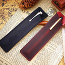 Leather Pencil Case Handmade Pens Holder Bevel Crazy Horse Pen Protective Sleeve Cover, Black