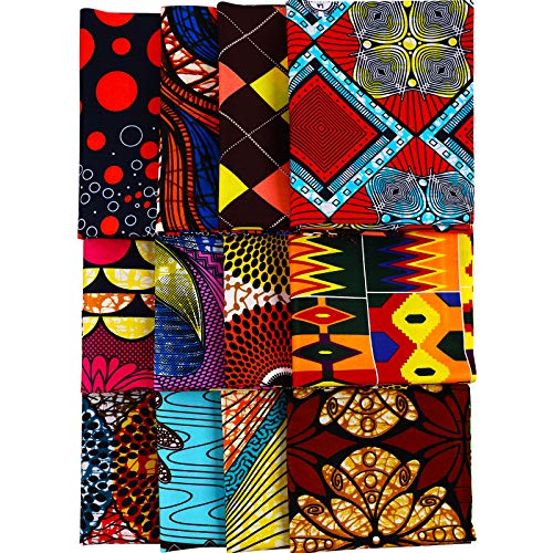 12 Pieces African Fabric Fat Quarters African Ankara Wax Print Fabric, Ankara Print Fabric for Sewing, Face Covering Make, Craft Projects and Patch Work DIY (50 x 40 cm/ 19.5 x 15.7 Inches)