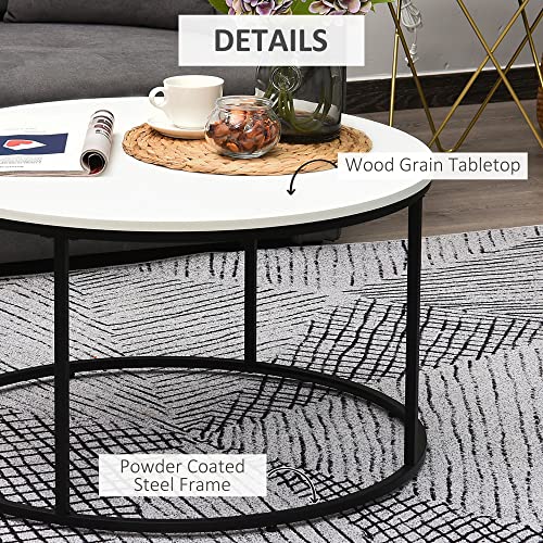 HOMCOM Round Coffee Table, 32 in Modern Center Table with Black Metal Frame, Coffee Tables for Living Room, White