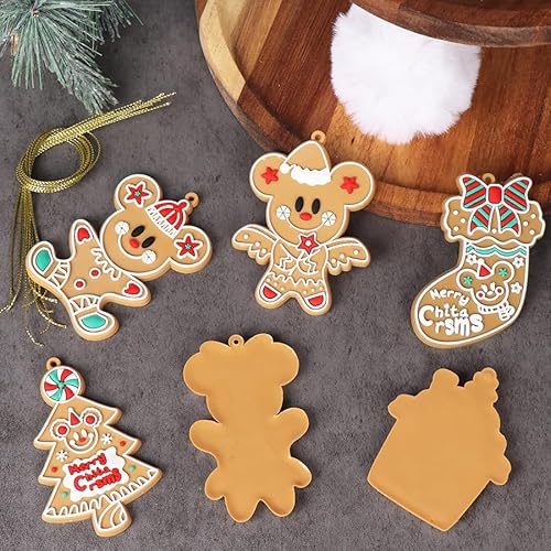 12pcs Christmas Ornaments Gingerbread Man Xmas Tree Decorations Christmas Stocking Plastic Figurines Ornaments with Sugar Cookie House for Christmas Tree Hanging Party Ornaments DIY Decor 7.5cm Tall