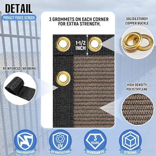 E&K Sunrise 6' x 25' Brown Fence Privacy Screen, Commercial Outdoor Backyard Shade Windscreen Mesh Fabric 3 Years Warranty (Customized Set of 1