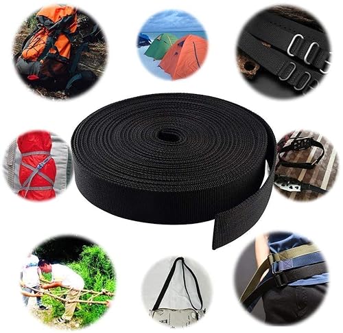 KINMINGZHU 1 Inch Wide 10 Yards Black Nylon Webbing Strap，Polypropylene Straps for Bags, Hammocks, Outdoor Climbing and DIY Making Luggage Strap, Pet Collar, Backpack Repairing