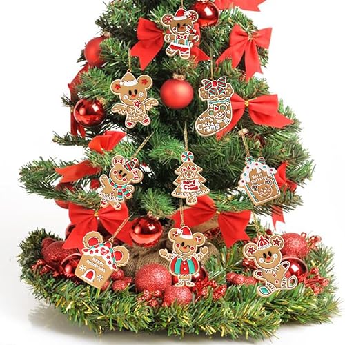 12pcs Christmas Ornaments Gingerbread Man Xmas Tree Decorations Christmas Stocking Plastic Figurines Ornaments with Sugar Cookie House for Christmas Tree Hanging Party Ornaments DIY Decor 7.5cm Tall