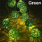 1 Set of Green 5cm Rattan Cane 20 Ball Battery Powered 3m String Lights Christmas Gift Home Wedding Party Bedroom Decoration Table Centrepiece