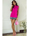 Bright Pink Pleated Mock Neck Frilled Trim Sleeveless Top - L