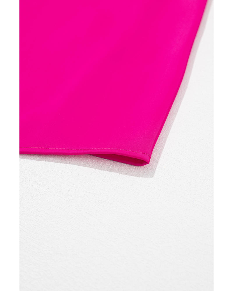 Bright Pink Pleated Mock Neck Frilled Trim Sleeveless Top - L