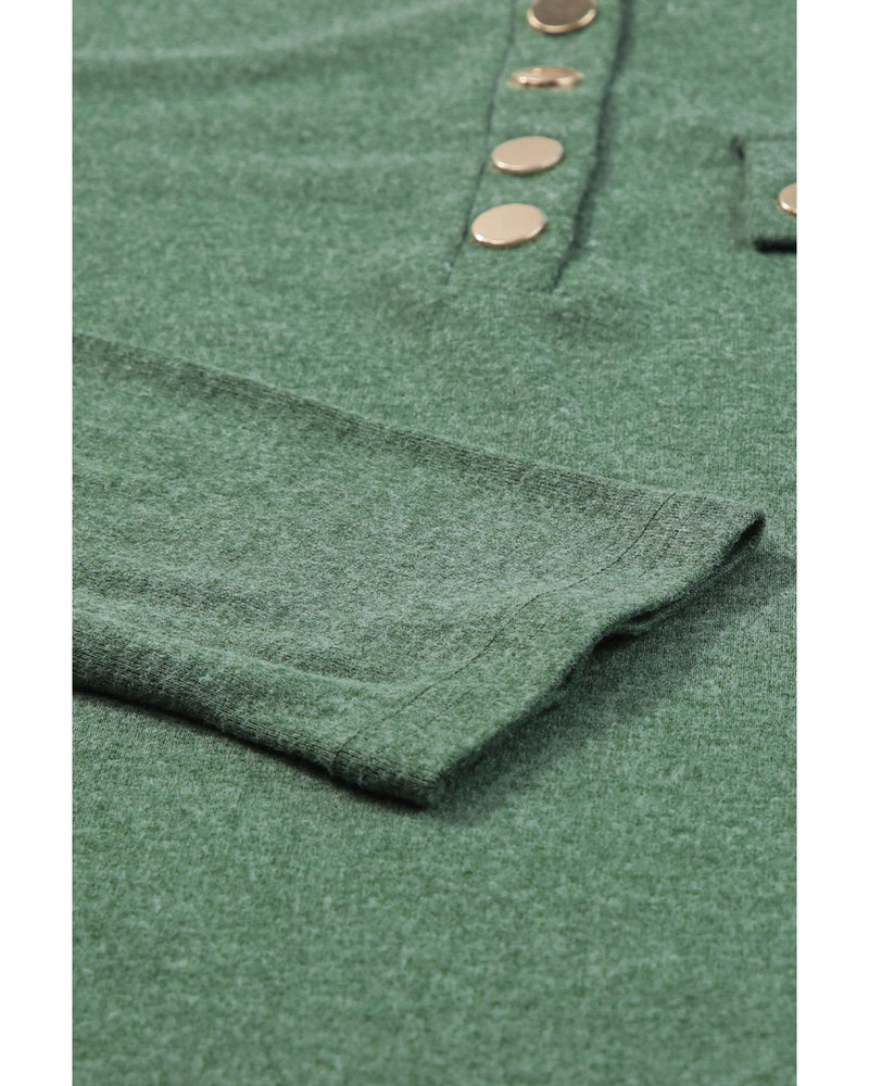 Mist Green Long Sleeve Snap Button Henley Top - L