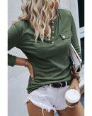 Mist Green Long Sleeve Snap Button Henley Top - L