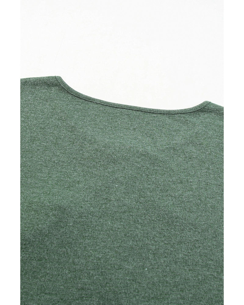 Mist Green Long Sleeve Snap Button Henley Top - L