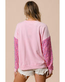 Pink Sequined Santa Claus Long Sleeve Christmas Sweatshirt - L