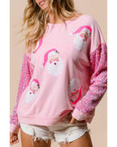 Pink Sequined Santa Claus Long Sleeve Christmas Sweatshirt - L