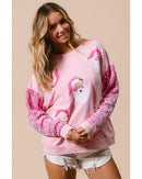 Pink Sequined Santa Claus Long Sleeve Christmas Sweatshirt - L