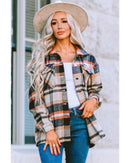 Azura Exchange Khaki Geometric Plaid Print Pocketed Shacket - L