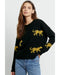 Black Cheetah Pattern Knit Round Neck Sweater - L