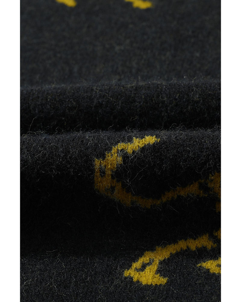 Black Cheetah Pattern Knit Round Neck Sweater - XL