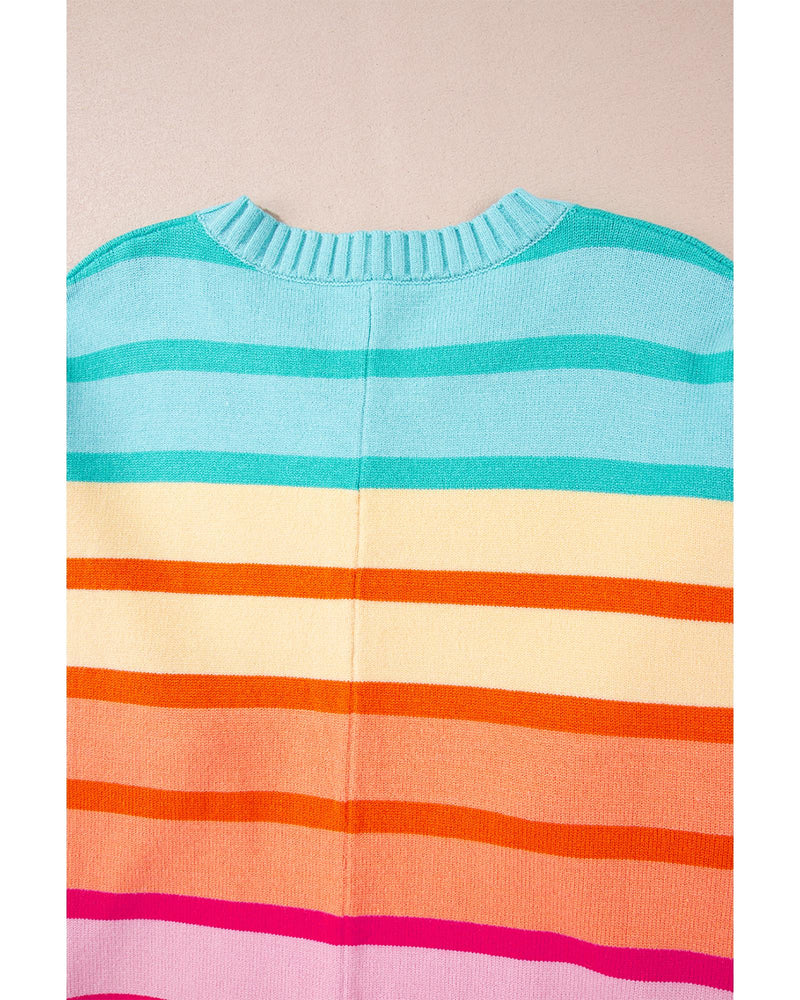 Yellow Stripe Gradient Striped Ribbed Edge Loose Sweater - S