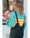 Yellow Stripe Gradient Striped Ribbed Edge Loose Sweater - S