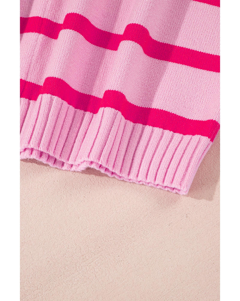 Yellow Stripe Gradient Striped Ribbed Edge Loose Sweater - S