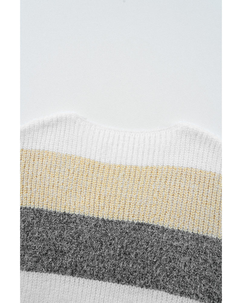 Gray Stripe Colorblock Bubble Sleeve Drop Shoulder Sweater Dress - L