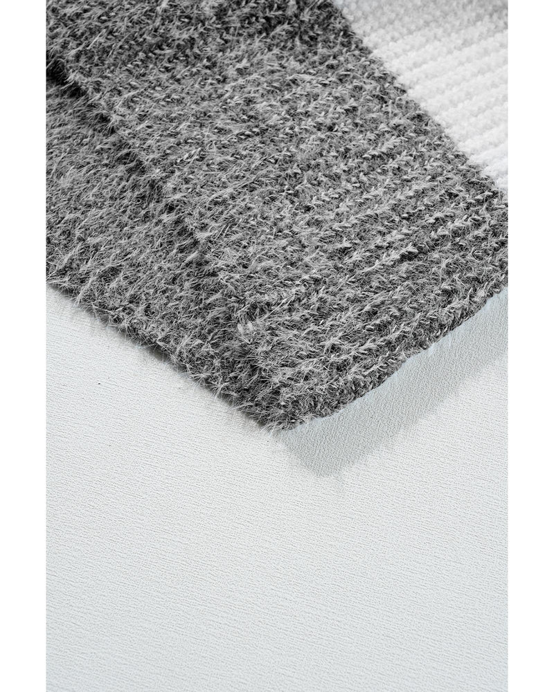 Gray Stripe Colorblock Bubble Sleeve Drop Shoulder Sweater Dress - L