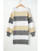 Gray Stripe Colorblock Bubble Sleeve Drop Shoulder Sweater Dress - L