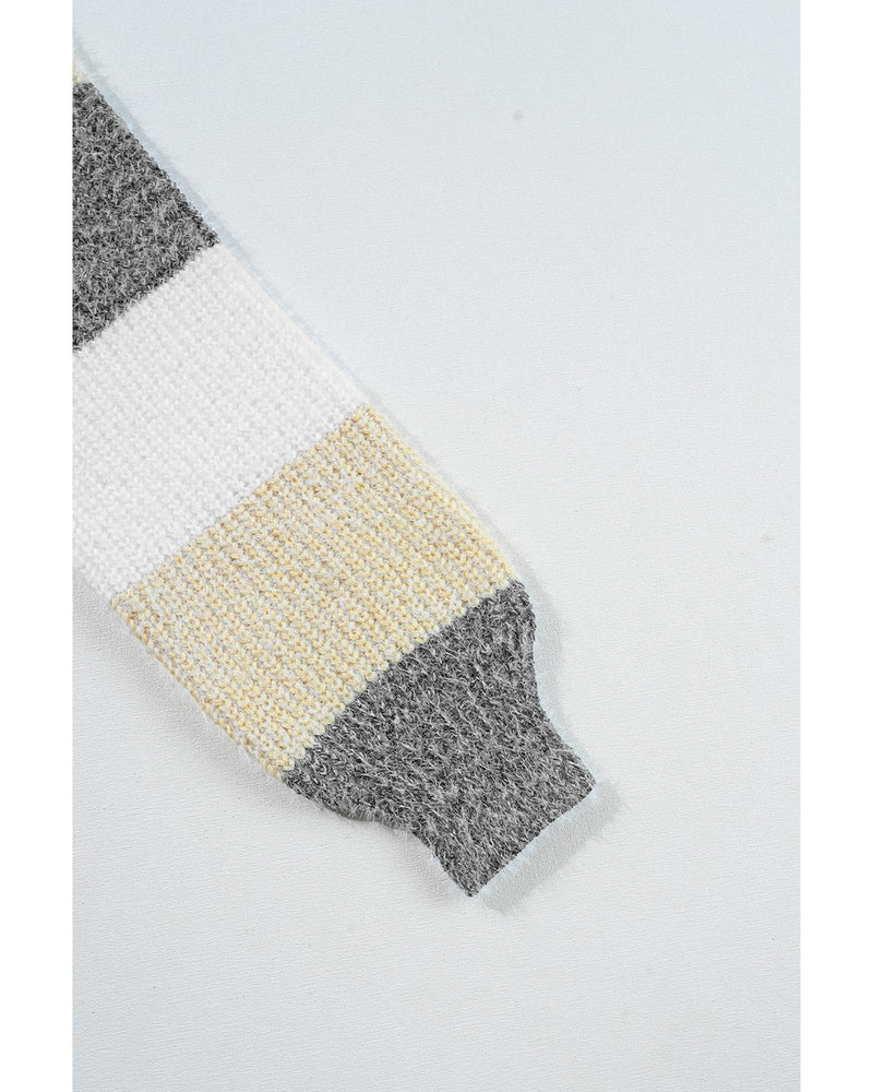 Gray Stripe Colorblock Bubble Sleeve Drop Shoulder Sweater Dress - L