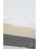 Gray Stripe Colorblock Bubble Sleeve Drop Shoulder Sweater Dress - L