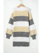 Gray Stripe Colorblock Bubble Sleeve Drop Shoulder Sweater Dress - L